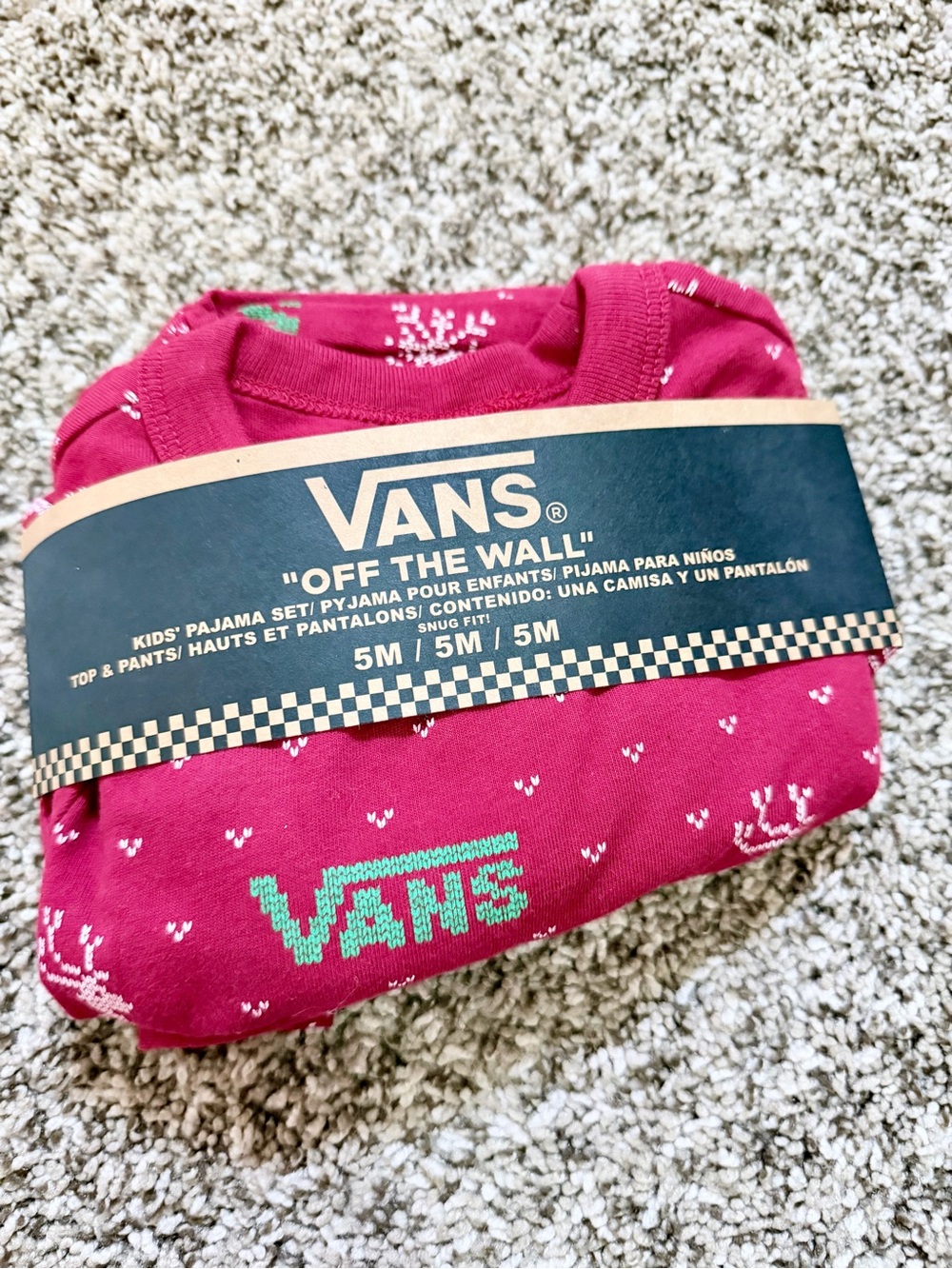 NWT Vans Kids Holiday Pajama Set in Bright Red with Teal Logos